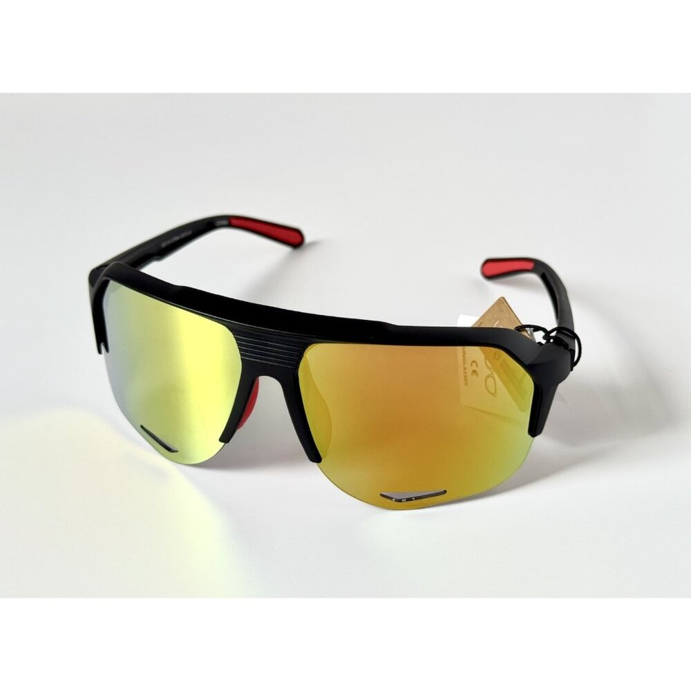 Hang Ten Shield Sunglasses Black Frame Yellow Mirror Lens Sport Unisex 63 16 New